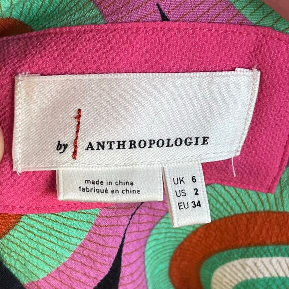 Anthropologie Kenzie Asymmetrical Midi Dress Colorful Geometric Print Size 2 - Picture 10 of 13